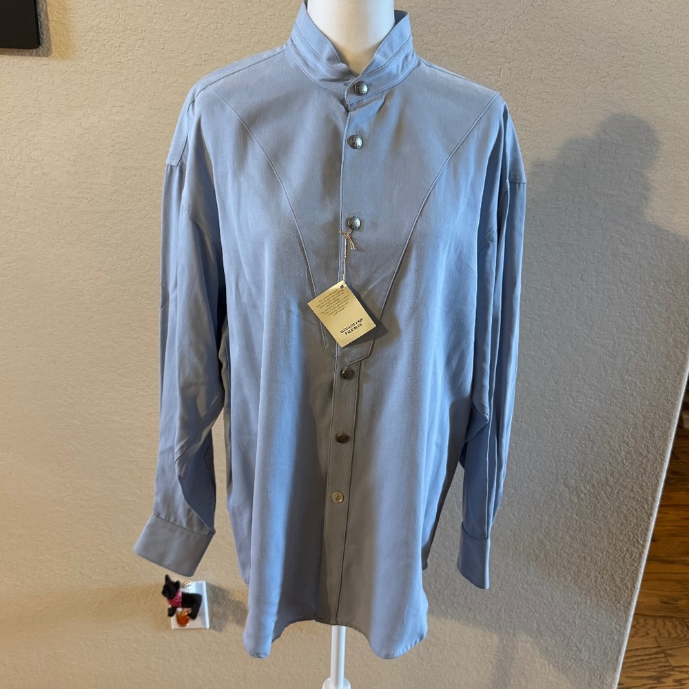 Stubbs Western Cowboy pale Blue Button-Up Shirt banded collar sz L Indian Head B